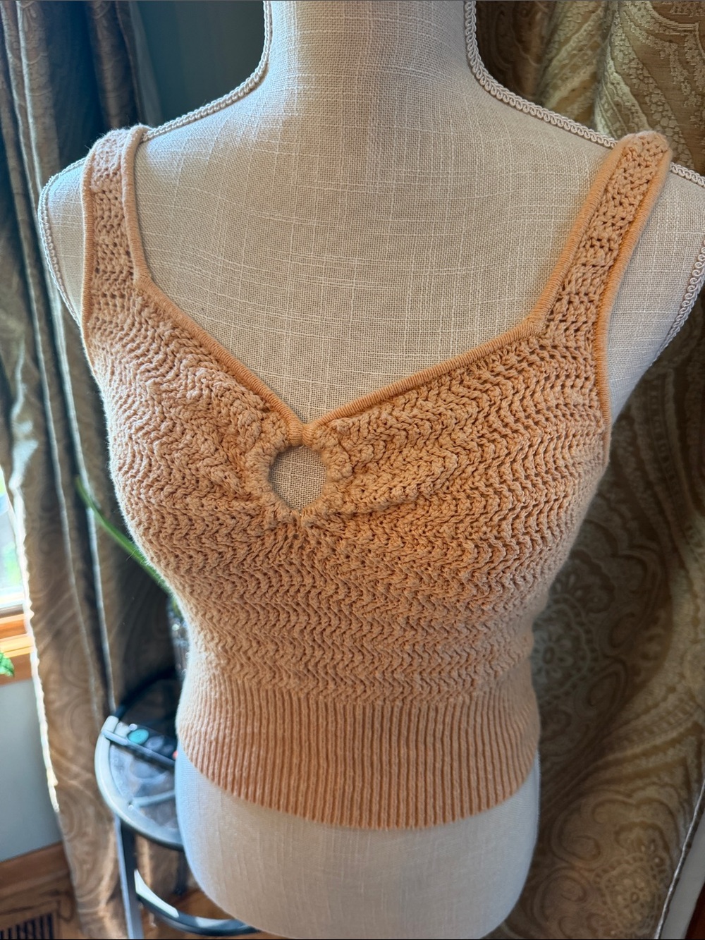 Ambercrombie Knit Tank Top with Front Ring Detail - Peach